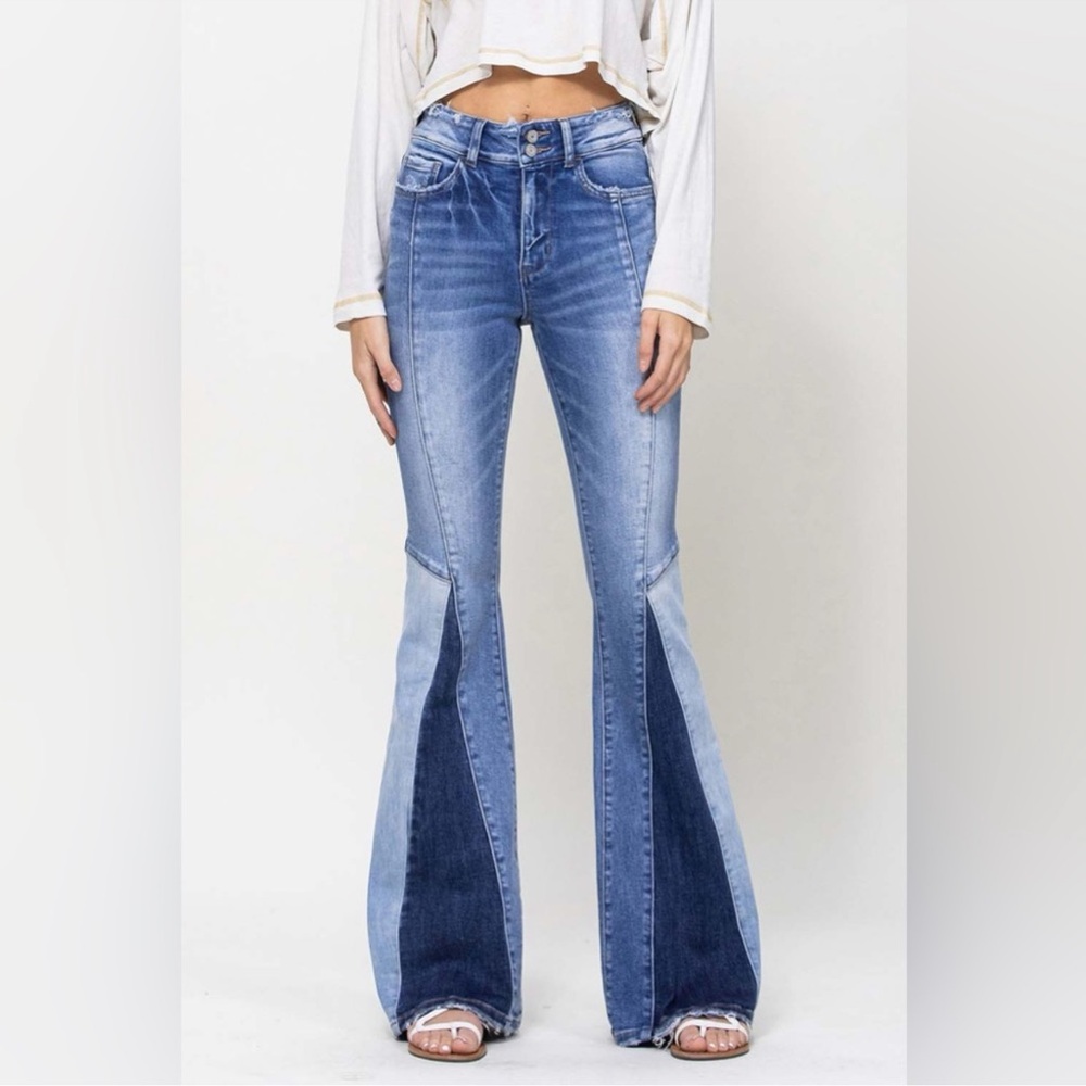 Vervet by Flying Monkey Flared Patchwork Jeans